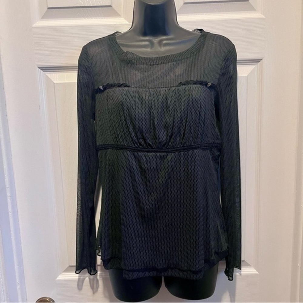 Terra Nostra Top Blouse Mesh Black Shirt Small Women long sleeve pattern goth